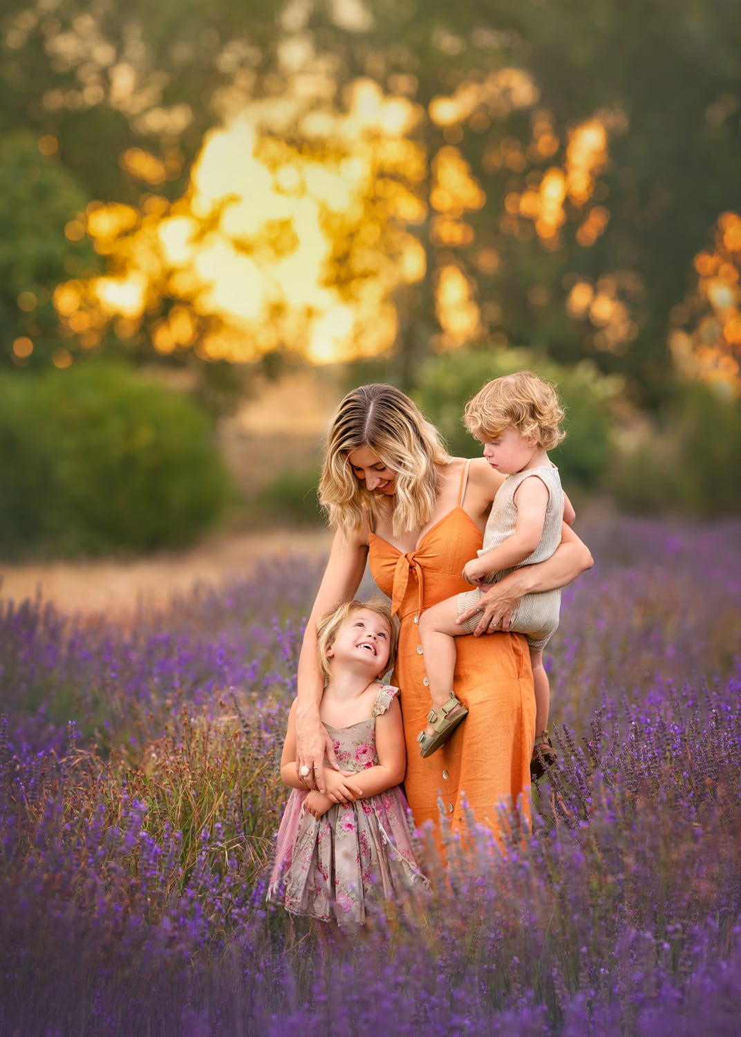 Perth mum with toddlers during photoshoot at Yanchep Lavender Farm.
